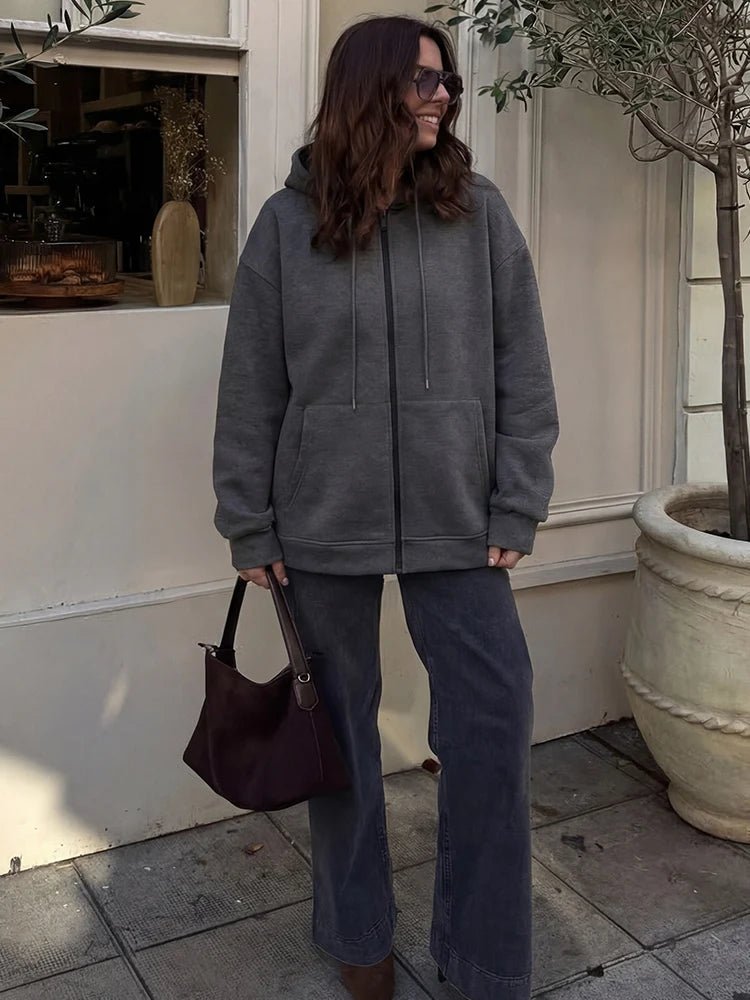 Oversized Zip - Up Hoodie Big Pocket Loose Fit — Clean Girl Y2K Essential - BaeSprout.com