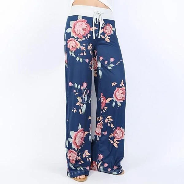 Floral Print Wide - Leg Yoga Pants Fold - Over Waist — Boho Active - BaeSprout.com