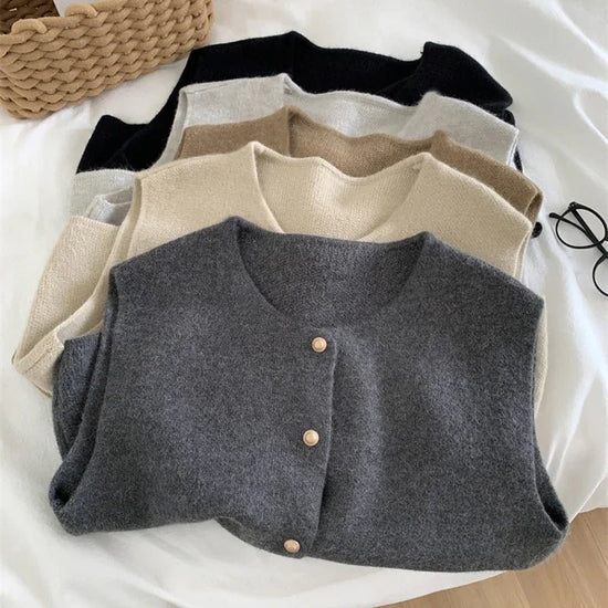 Knit Sweater Vest Gold Button Sleeveless Crop — Quiet Luxury Layering