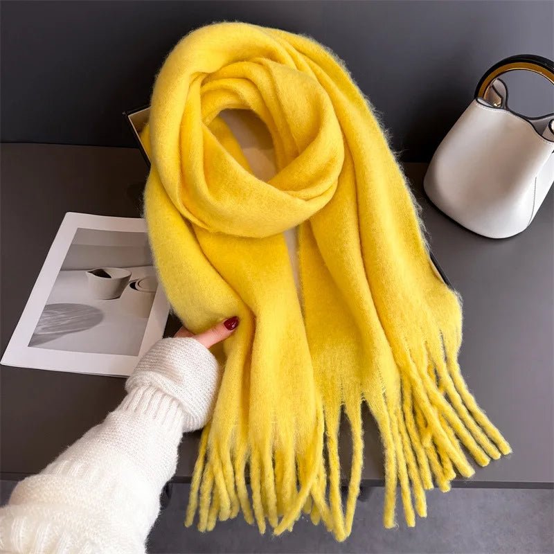 Solid Fuzzy Oversized Scarf Long Tassel Wrap — Quiet Luxury Winter - BaeSprout.com