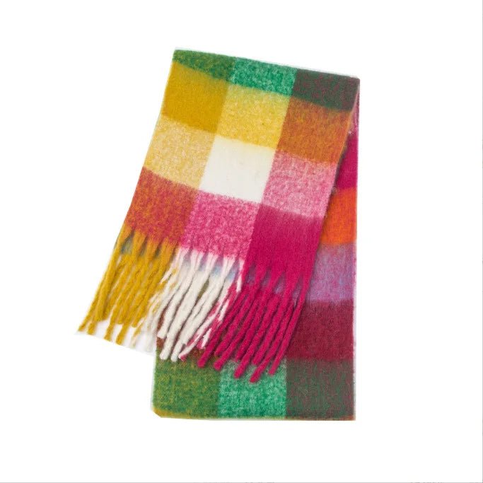 Fuzzy Color Block Tassel Scarf — Y2K Indie Winter Style - BaeSprout.com