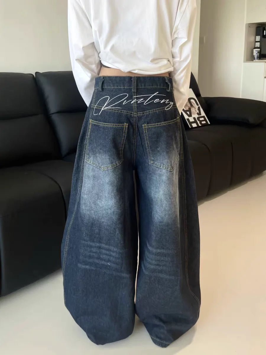 Embroidered Baggy Wide - Leg Jeans — Y2K Vintage Street - BaeSprout.com
