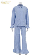 Gingham Ruffle Wide Leg Pants Set 3 Piece — Cottagecore Coquette Chic - BaeSprout.com