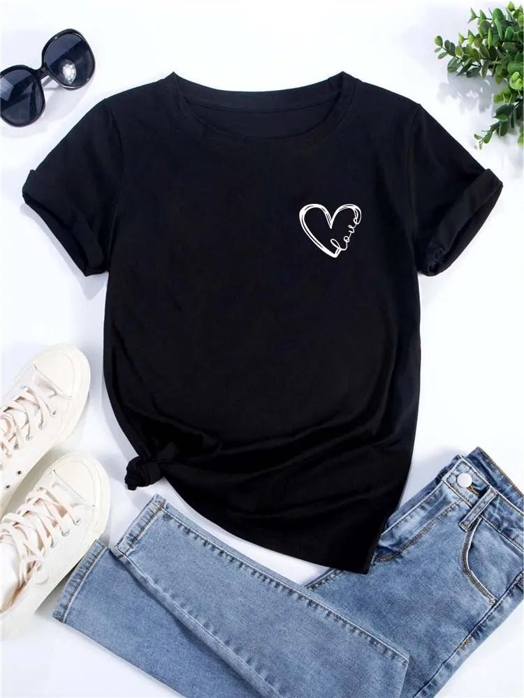 Love Heart Graphic Tee Short Sleeve Crew Neck — Indie Coquette Casual - BaeSprout.com