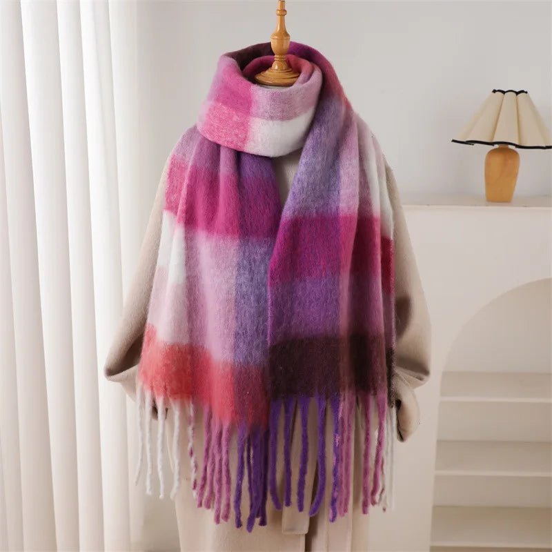 Fuzzy Color Block Tassel Scarf — Y2K Indie Winter Style - BaeSprout.com