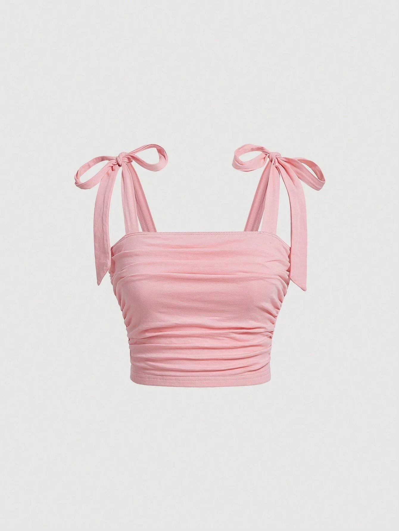 Ruched Bow Tie Shoulder Crop Top with Wide Straps — Y2K Coquette - BaeSprout.com