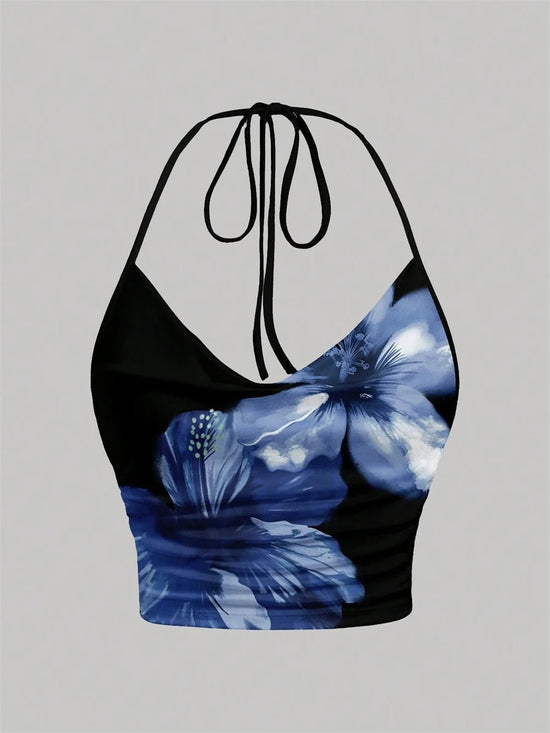 Y2K Tie-Dye Halter Crop Top for Women