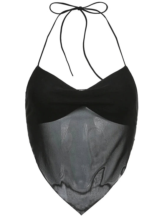 Y2K Transparent Mesh Halter Crop Top