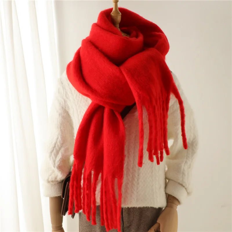 Solid Fuzzy Oversized Scarf Long Tassel Wrap — Quiet Luxury Winter - BaeSprout.com