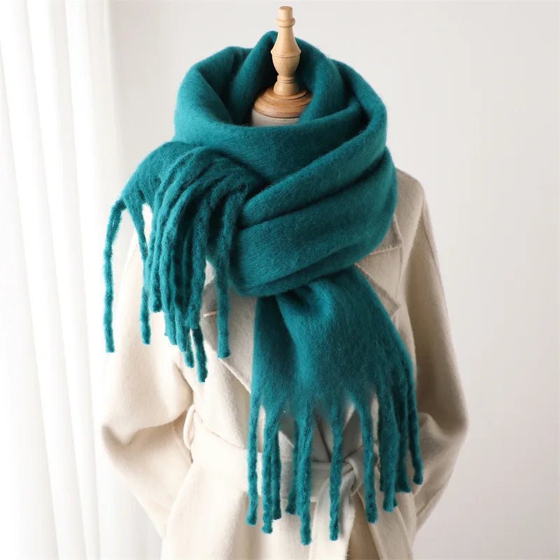 Solid Fuzzy Oversized Scarf Long Tassel Wrap — Quiet Luxury Winter - BaeSprout.com