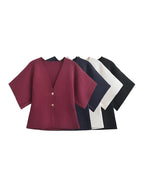 V - Neck Short Sleeve Knitted Top - BaeSprout.com