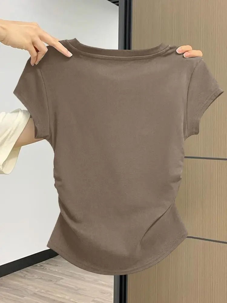 Ruched Side Tee Slim Fit Cap Sleeve Crew Neck — Clean Girl Everyday - BaeSprout.com