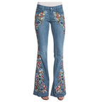 Floral Embroidered Denim Flare Jeans - Retro Boho - BaeSprout.com