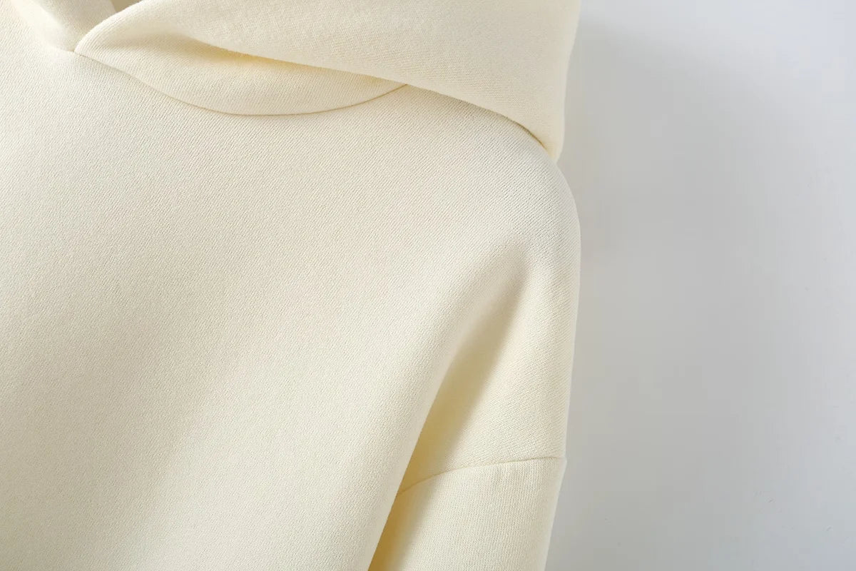 V - Neck Hoodie Wide Leg Pants Set Two Piece Fleece — Quiet Luxury Casual - BaeSprout.com