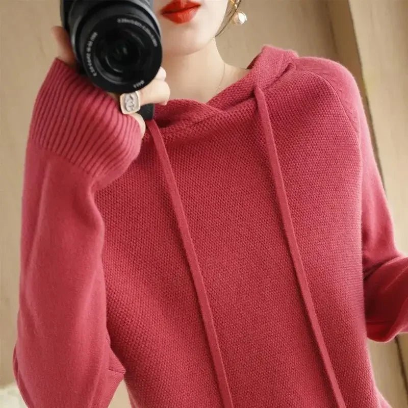 Cozy Knit Hooded Pullover Sweater with Drawstring — Casual Winter - BaeSprout.com
