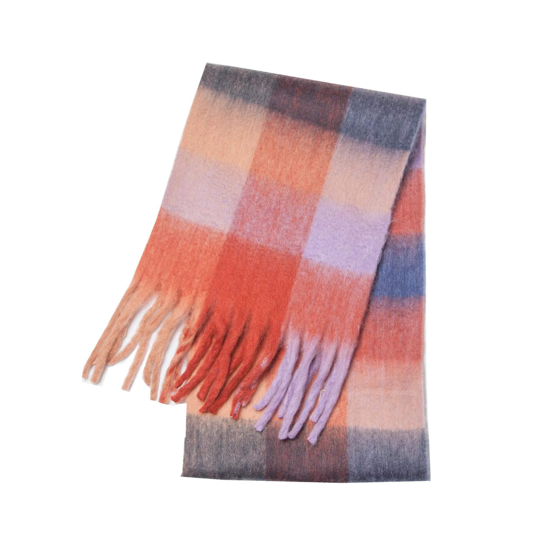 Fuzzy Color Block Tassel Scarf — Y2K Indie Winter Style - BaeSprout.com