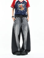Color Block Patchwork Baggy Wide Leg Jeans - Y2K - BaeSprout.com