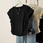 Ruched Side Tee Slim Fit Cap Sleeve Crew Neck — Clean Girl Everyday - BaeSprout.com