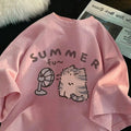 Cute Cat Graphic Tee Oversized — Kawaii Y2K Summer - BaeSprout.com