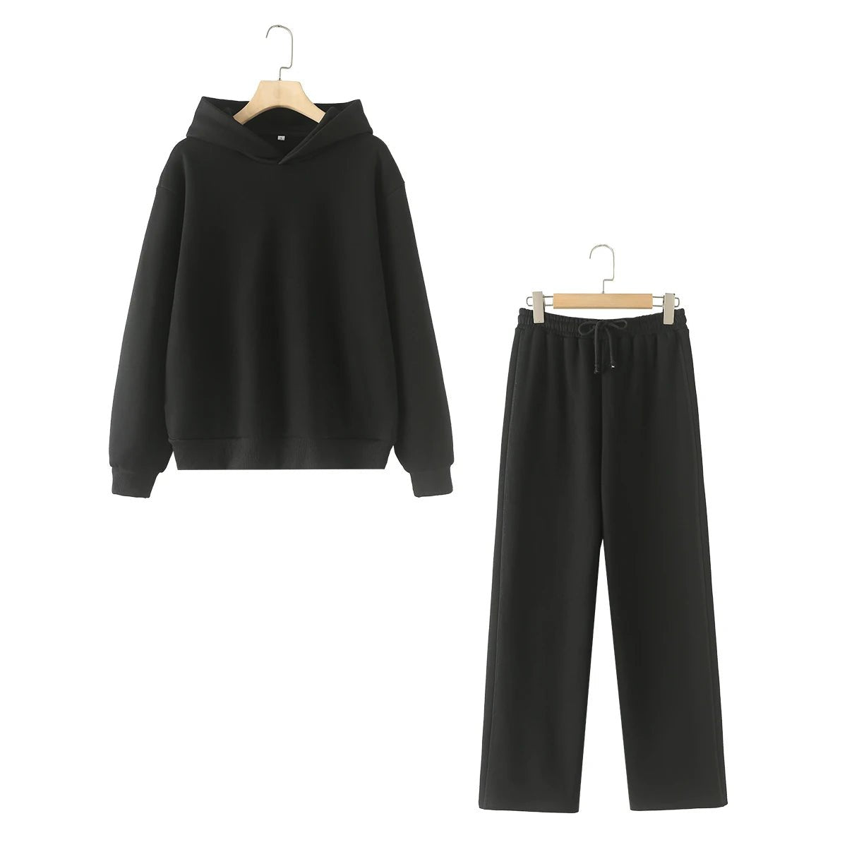 V - Neck Hoodie Wide Leg Pants Set Two Piece Fleece — Quiet Luxury Casual - BaeSprout.com