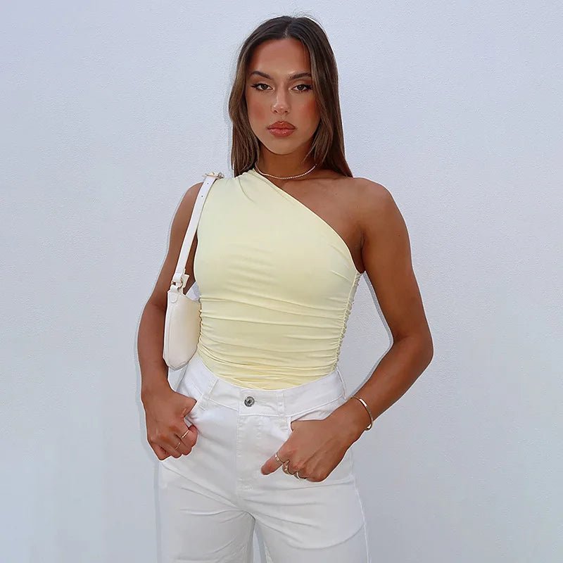 One Shoulder Crop Top Ruched Sleeveless — Y2K Baddie & Going Out - BaeSprout.com