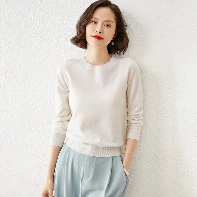 Crew Neck Cashmere - Blend Pullover Sweater - Quiet Luxury - BaeSprout.com