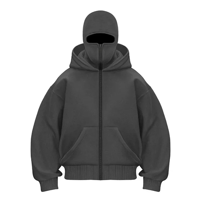 Balaclava Hood Oversized Zip - Up Hoodie — Y2K Goth Street - BaeSprout.com
