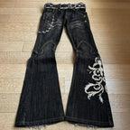 Embroidered Flare Jeans with Wide Leg — Y2K Rock Punk - BaeSprout.com