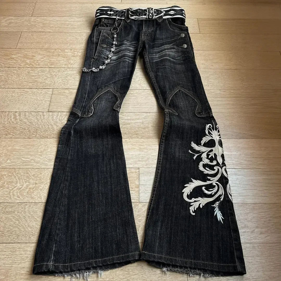 Embroidered Flare Jeans with Wide Leg — Y2K Rock Punk - BaeSprout.com