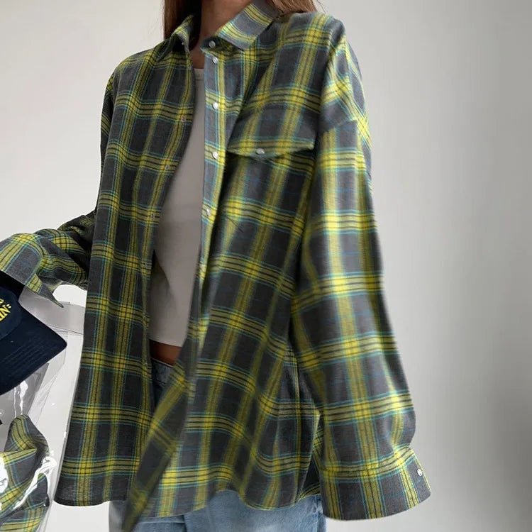 Oversized Plaid Flannel Shirt Button - Down Lapel — Indie Grunge Y2K - BaeSprout.com
