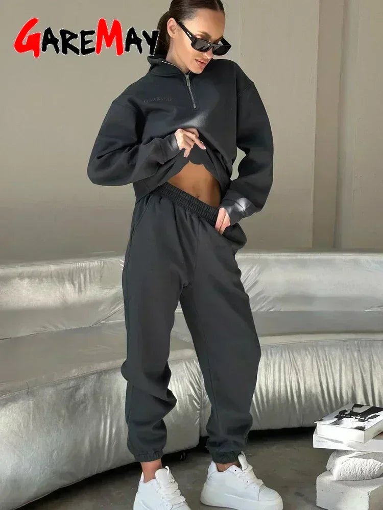 Crop Half - Zip Sweatsuit Set Two Piece Oversized — Clean Girl Loungewear - BaeSprout.com