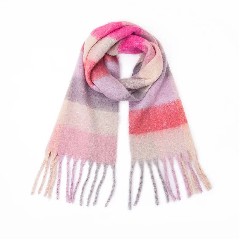 Fuzzy Color Block Tassel Scarf — Y2K Indie Winter Style - BaeSprout.com