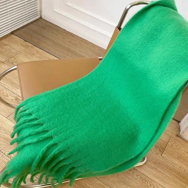 Solid Fuzzy Oversized Scarf Long Tassel Wrap — Quiet Luxury Winter - BaeSprout.com