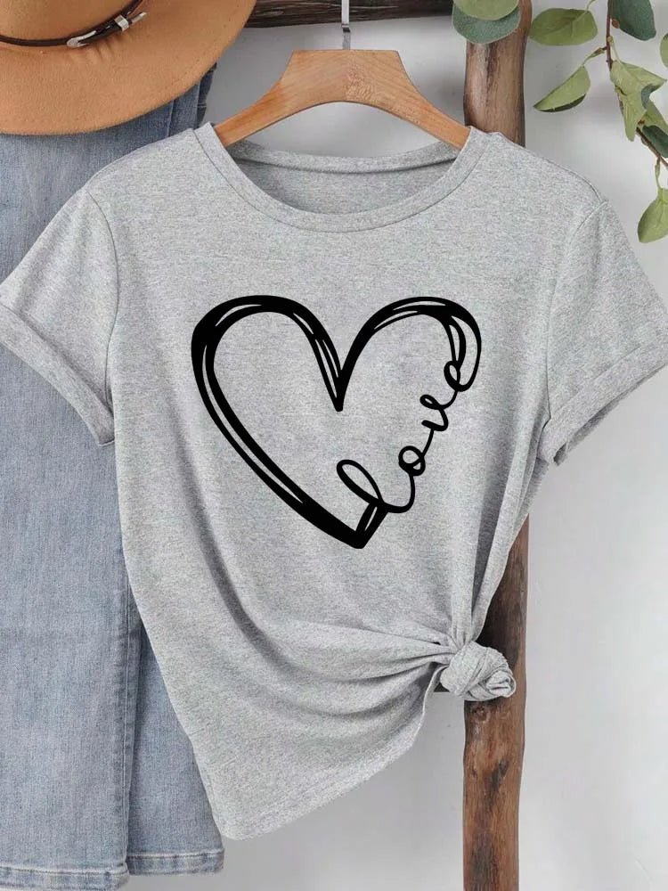 Love Heart Graphic Tee Short Sleeve Crew Neck — Indie Coquette Casual - BaeSprout.com