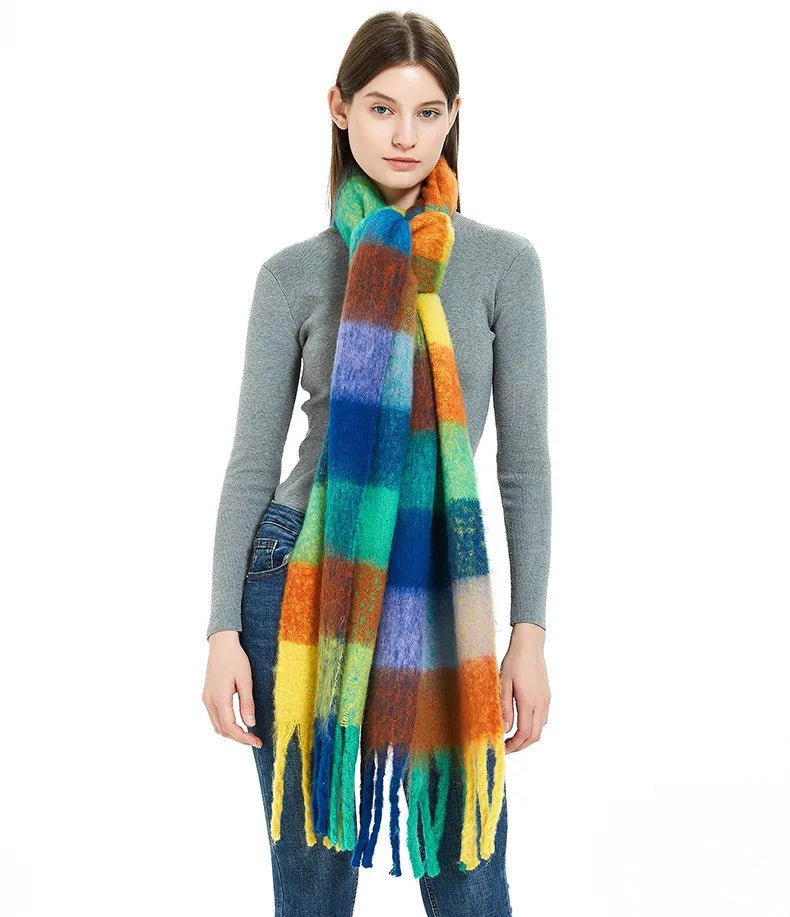 Fuzzy Color Block Tassel Scarf — Y2K Indie Winter Style - BaeSprout.com