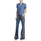 Floral Embroidered Denim Flare Jeans - Retro Boho - BaeSprout.com