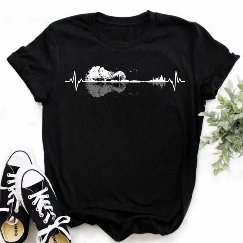Music Heartbeat Graphic Tee Short Sleeve — Indie Alt & Harajuku Style - BaeSprout.com