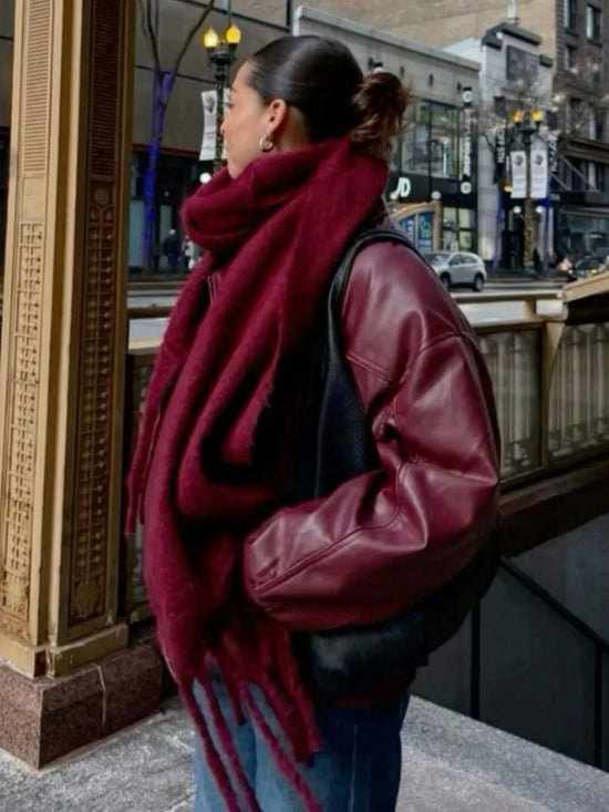 Solid Fuzzy Oversized Scarf Long Tassel Wrap — Quiet Luxury Winter