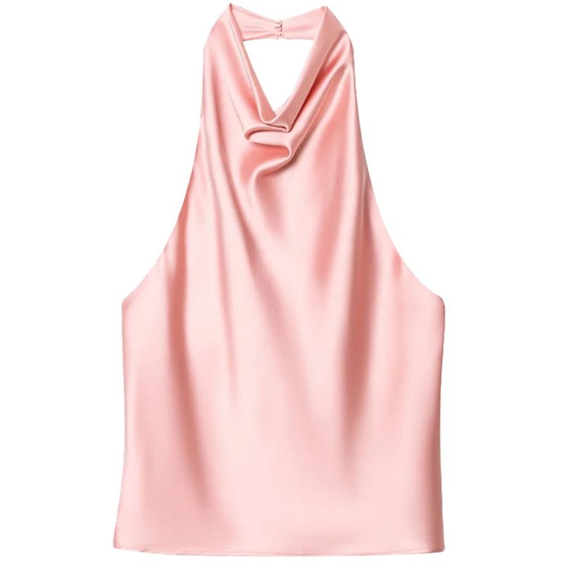 Satin Cowl Neck Halter Top with Backless Cut — Quiet Luxury Night Out - BaeSprout.com