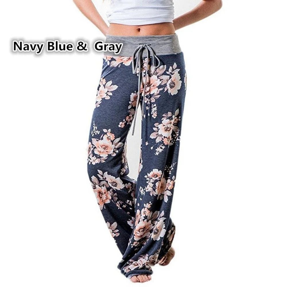 Floral Print Wide - Leg Yoga Pants Fold - Over Waist — Boho Active - BaeSprout.com
