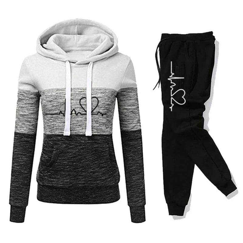 Color Block Hoodie Jogger Set Two Piece Heartbeat — Y2K Sporty Streetwear - BaeSprout.com
