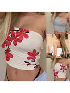 Wildflower Print Tube Top Strapless Ruched — Y2K Indie & Streetwear - BaeSprout.com