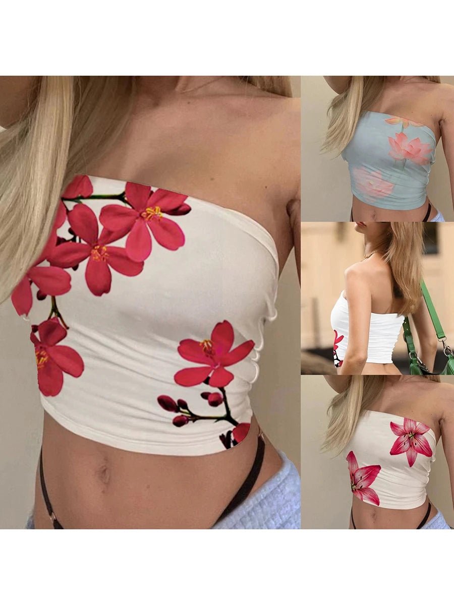 Wildflower Print Tube Top Strapless Ruched — Y2K Indie & Streetwear - BaeSprout.com