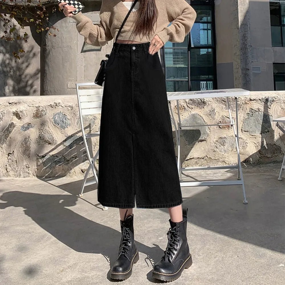High - Waist Denim A - Line Skirt for Women - BaeSprout.com