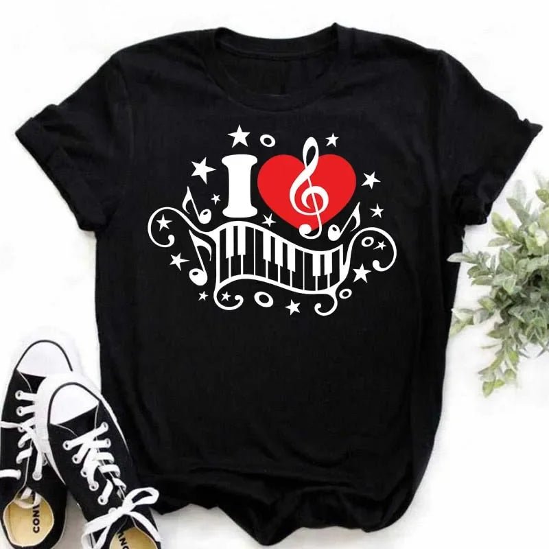 Music Heartbeat Graphic Tee Short Sleeve — Indie Alt & Harajuku Style - BaeSprout.com