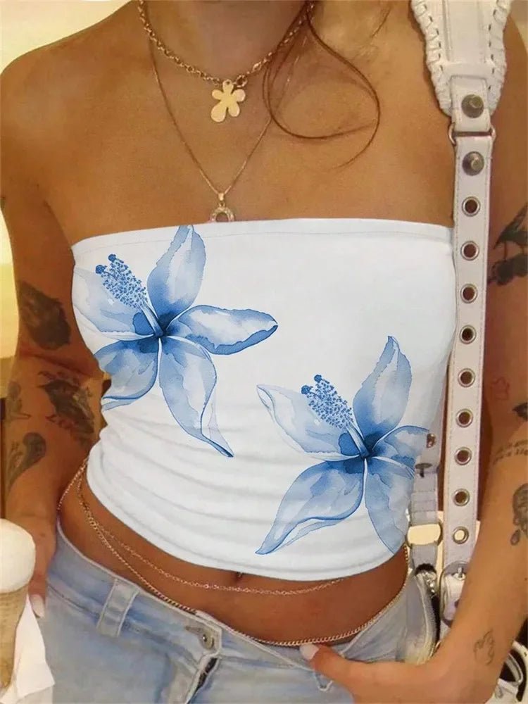 Floral Print Strapless Tube Top — Y2K Summer Street