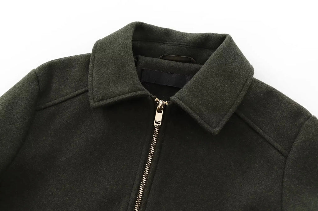 Cropped Zip - Up Jacket Collared Patch Pocket — Quiet Luxury Old Money - BaeSprout.com