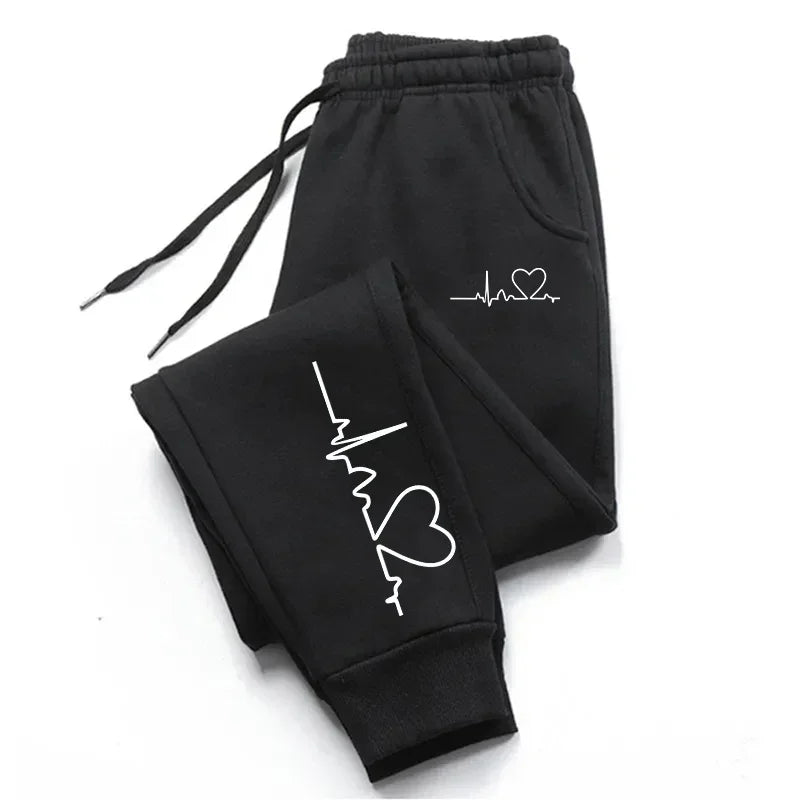 Heartbeat Print Jogger Sweatpants with Drawstring — Casual Street - BaeSprout.com