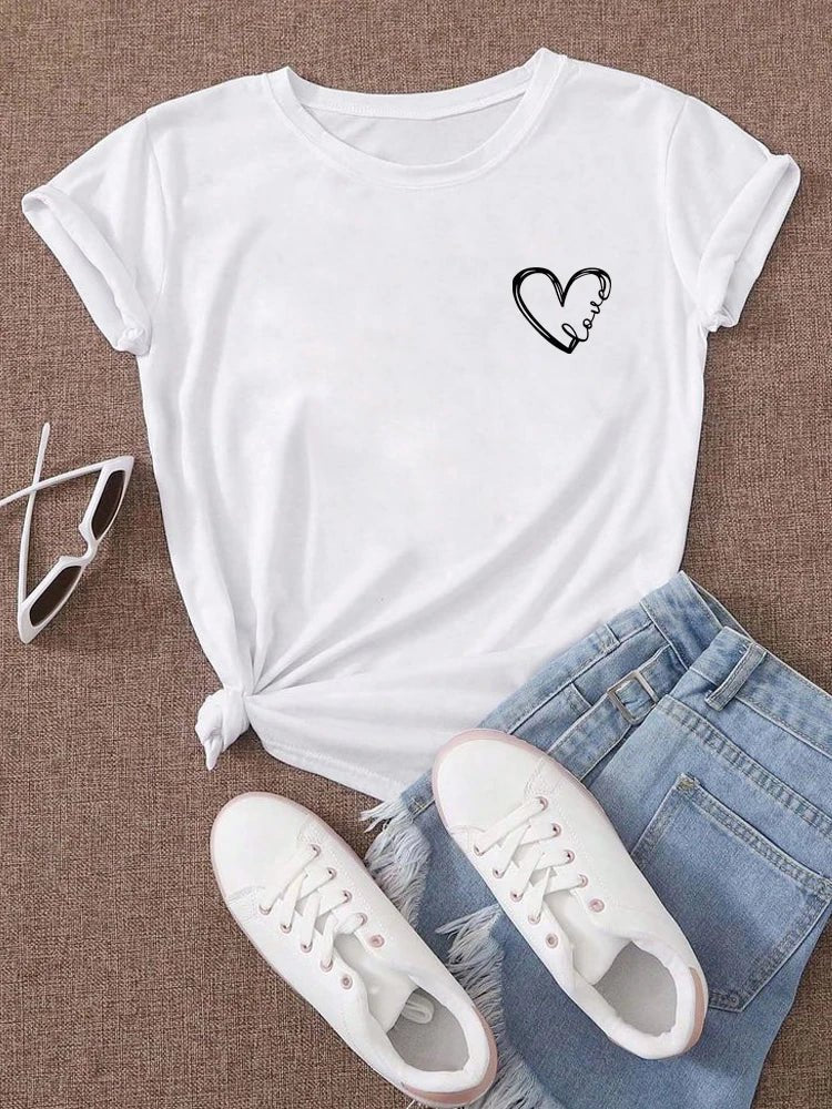 Love Heart Graphic Tee Short Sleeve Crew Neck — Indie Coquette Casual - BaeSprout.com