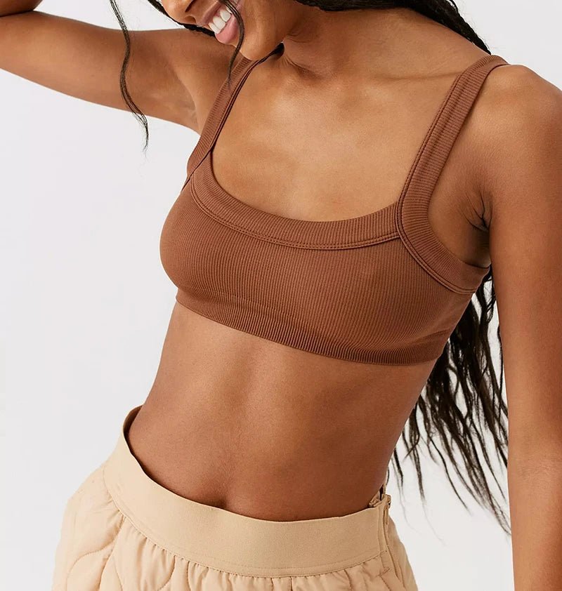 Ribbed Scoop Neck Cami Bra Top with Thick Straps — Y2K Minimal - BaeSprout.com